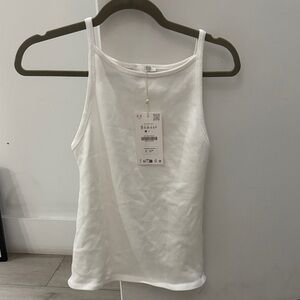 Zara White Ribbed Tank Top